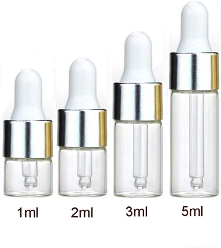 Luzen 50Pcs 5ML Refillable Clear Glass Essential Oil Bottles Eye Dropper Vials Perfume Cosmetic Liquid Aromatherapy Lotion Sample Storage Containers Jars with Eye Dropper Dispenser, Silver Aluminum Cap - Image 2