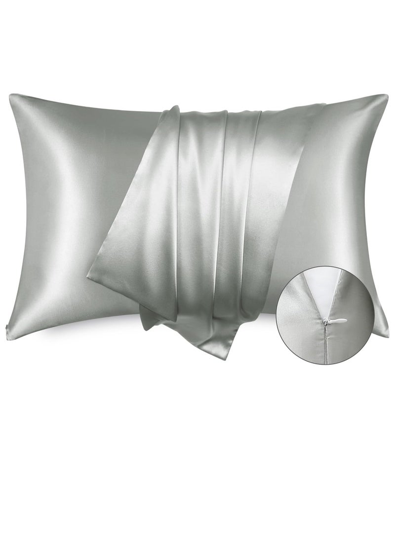 Bukela 100% Natural Pure Mulberry Silk Pillowcase for Hair and Skin, Hypoallergenic, Highest Grade Natural Silk Pillow Case with Hidden Zipper (1pcs,Standard 48x74cm, Silver Grey)  - Image 1