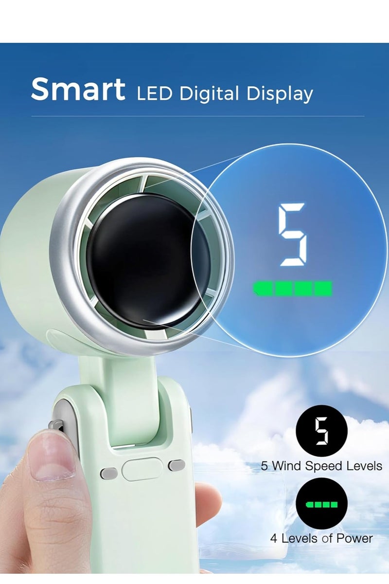 3 IN 1 Mini Fan, Portable Handheld Fan,(12H Standby), Desk/Neck Portable Fan with 5 Super Powerful Wind Speed&Brushless Motor, Rechargeable Personal Lash Pocket Fan for Travel Makeup Outdoor-Green - Image 5