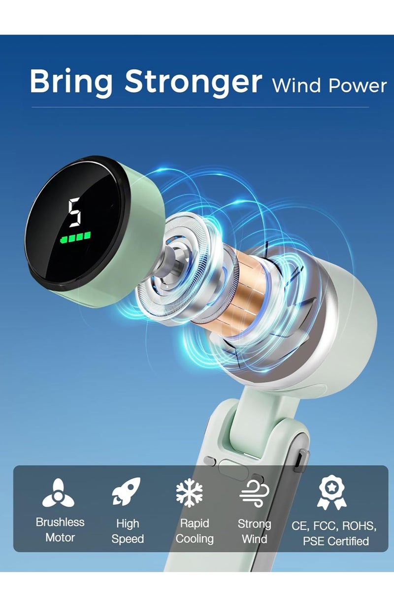 3 IN 1 Mini Fan, Portable Handheld Fan,(12H Standby), Desk/Neck Portable Fan with 5 Super Powerful Wind Speed&Brushless Motor, Rechargeable Personal Lash Pocket Fan for Travel Makeup Outdoor-Green - Image 3