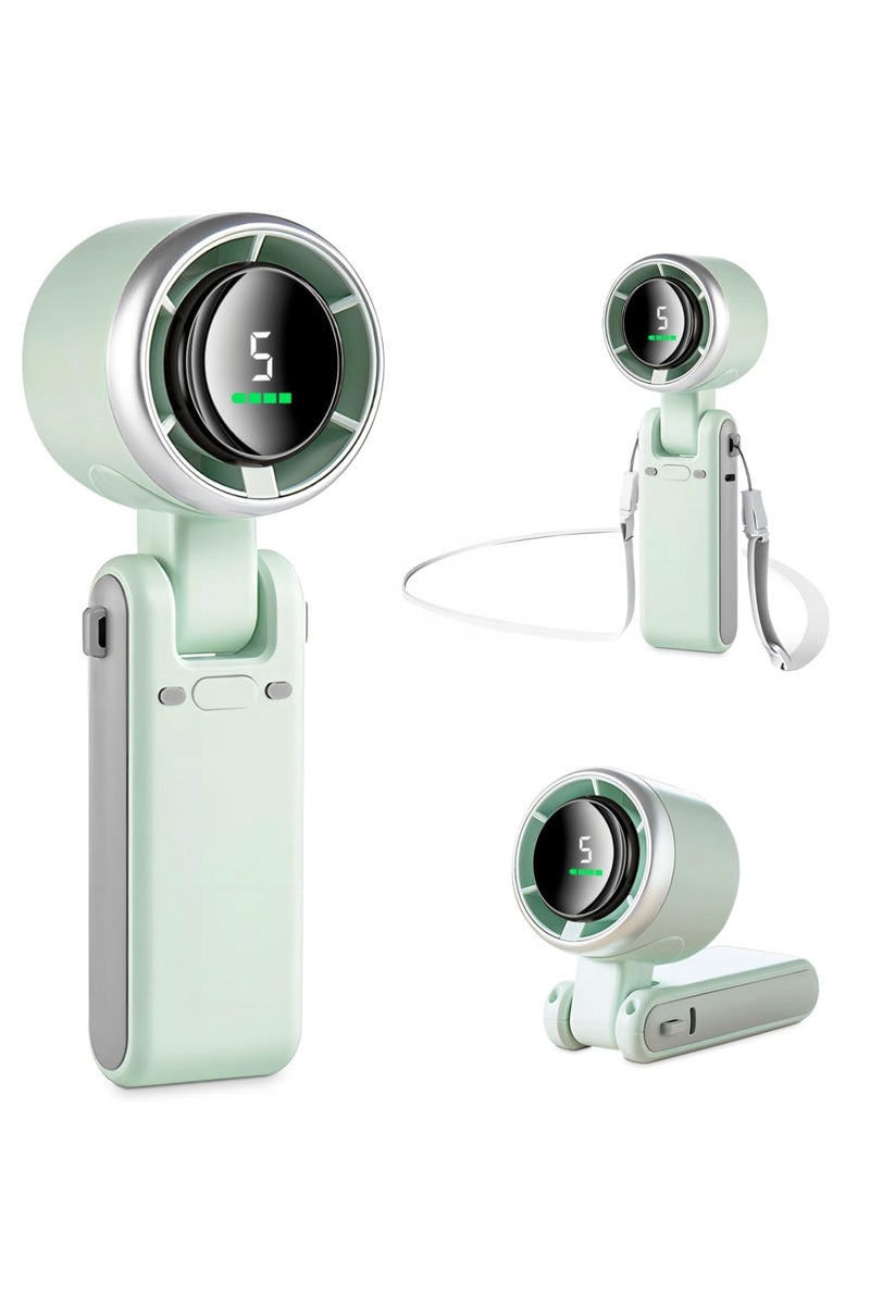 3 IN 1 Mini Fan, Portable Handheld Fan,(12H Standby), Desk/Neck Portable Fan with 5 Super Powerful Wind Speed&Brushless Motor, Rechargeable Personal Lash Pocket Fan for Travel Makeup Outdoor-Green - Image 1