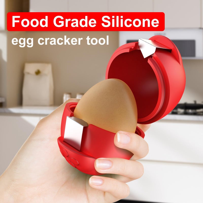 PowCube Egg Cracker, Silicone Egg Shell Opener, Cute Egg Shaped Design, Opens Eggs with Ease, A Little Happiness Boost for Your Kitchen. (3-Packâ€“Green, Red, Yellow) - Image 2