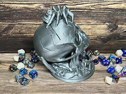 MunnyGrubbers - 6.5" Skull Dice Tower - (Random 7PCS D20 Dice Set Included) - No Paint Odorless Plastic - Tabletop Roleplaying Game - Dice Roller - Dungeons and Dragons - DND - D&D - (Silver) - Image 3
