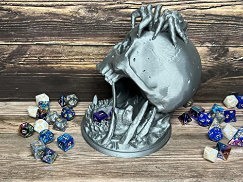 MunnyGrubbers - 6.5" Skull Dice Tower - (Random 7PCS D20 Dice Set Included) - No Paint Odorless Plastic - Tabletop Roleplaying Game - Dice Roller - Dungeons and Dragons - DND - D&D - (Silver) - Image 5
