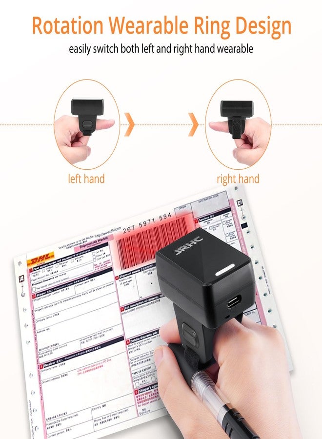 JRHC 1D 2D Wearable Ring Barcode Scanner, Portable Mini Barcode Reader with 3-in-1 Bluetooth & USB Wired & 2.4G Wireless, Compatible with iOS, Android, Windows, Mac Tablets Or PC - Image 2