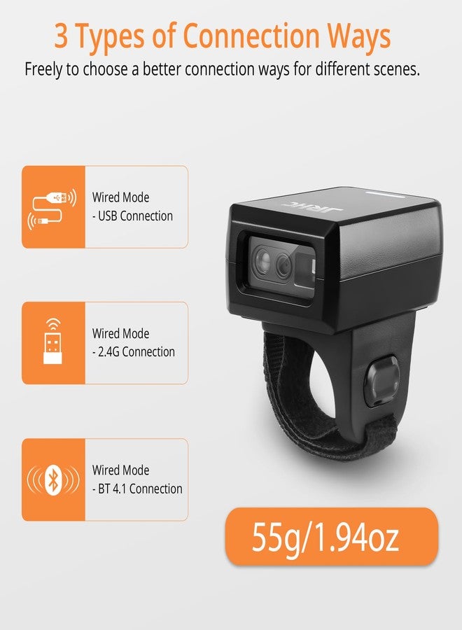 JRHC 1D 2D Wearable Ring Barcode Scanner, Portable Mini Barcode Reader with 3-in-1 Bluetooth & USB Wired & 2.4G Wireless, Compatible with iOS, Android, Windows, Mac Tablets Or PC - Image 4