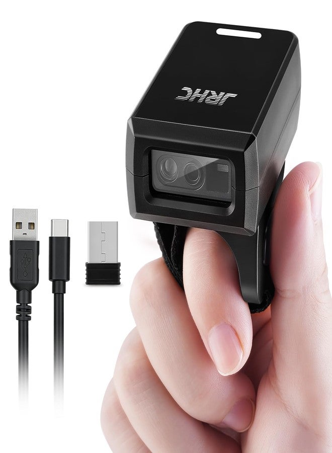 JRHC 1D 2D Wearable Ring Barcode Scanner, Portable Mini Barcode Reader with 3-in-1 Bluetooth & USB Wired & 2.4G Wireless, Compatible with iOS, Android, Windows, Mac Tablets Or PC - Image 1