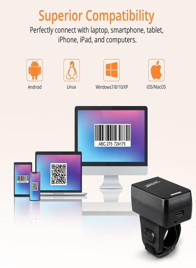 JRHC 1D 2D Wearable Ring Barcode Scanner, Portable Mini Barcode Reader with 3-in-1 Bluetooth & USB Wired & 2.4G Wireless, Compatible with iOS, Android, Windows, Mac Tablets Or PC - Image 5
