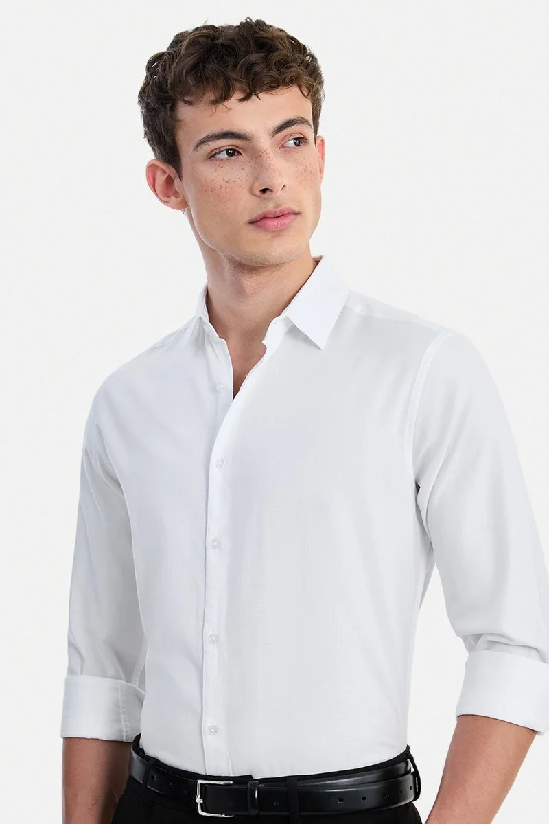 سنيتش White Solid Long Sleeve Slim Fit Formal Shirt