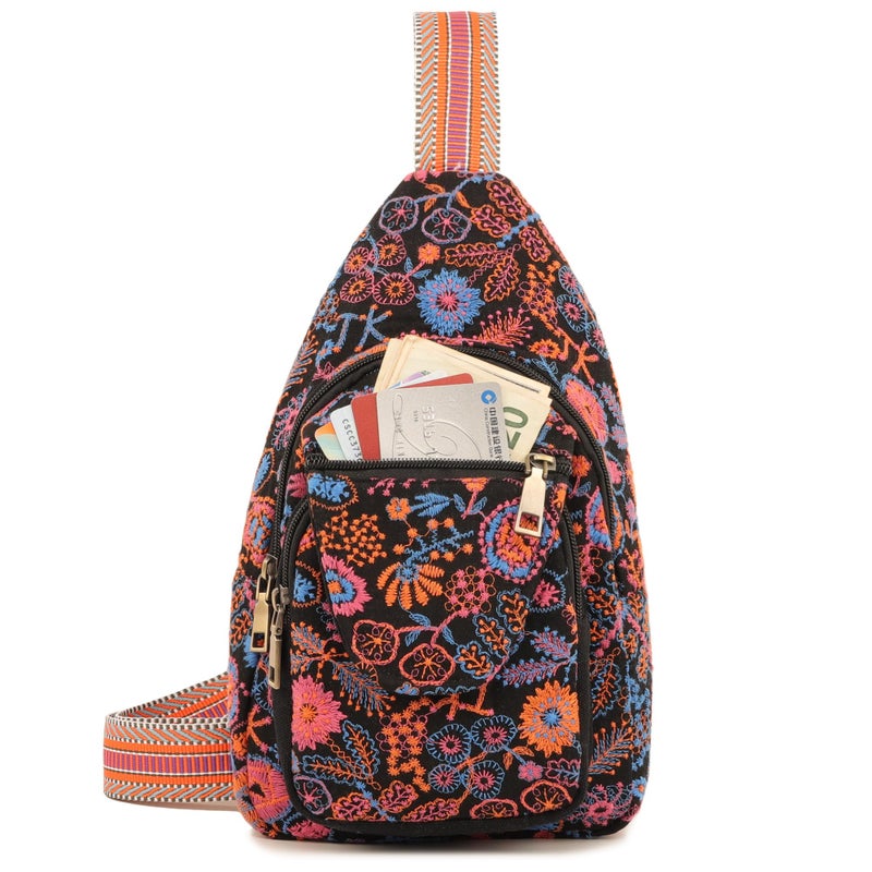 SILKAREA Vintage Embroidered Floral Ethnic Backpack for Women Handbag Shoulder Bag Mini Travel Purse (Embroidered Red) - Image 5