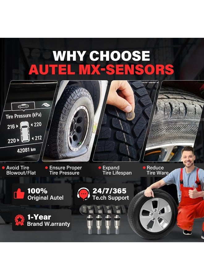 Autel - Autel TPMS Sensor Set of 4, MX-Sensor 2in 1 Dual Frequency 315MHz + 433MHz Press-in OE-Level Universal TPMS Sensors Programmable by Autel TPMS Tool Compatible with TS408S TS508WF TS601 (Metal Valves) - Image 1