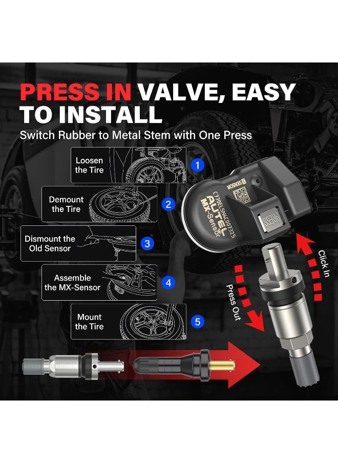 Autel Autel TPMS Sensor Set of 4, MX-Sensor 2in 1 Dual Frequency 315MHz + 433MHz Press-in OE-Level Universal TPMS Sensors Programmable by Autel TPMS Tool Compatible with TS408S TS508WF TS601 (Metal Valves)  - Image 5