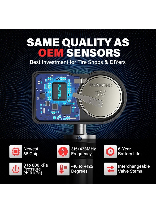 Autel - Autel TPMS Sensor Set of 4, MX-Sensor 2in 1 Dual Frequency 315MHz + 433MHz Press-in OE-Level Universal TPMS Sensors Programmable by Autel TPMS Tool Compatible with TS408S TS508WF TS601 (Metal Valves) - Image 1