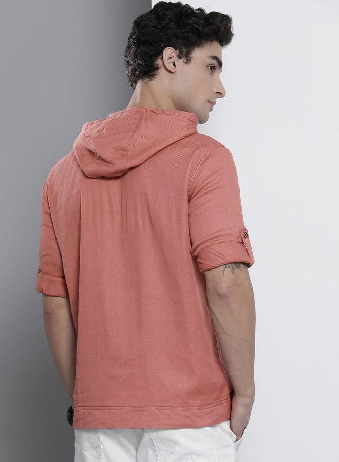 The Indian Garage Co Men Pink Hooded Shirt with Quarter Zip - Image 4