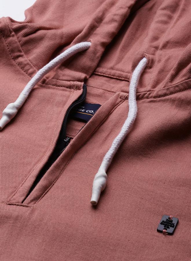 The Indian Garage Co Men Pink Hooded Shirt with Quarter Zip - Image 2