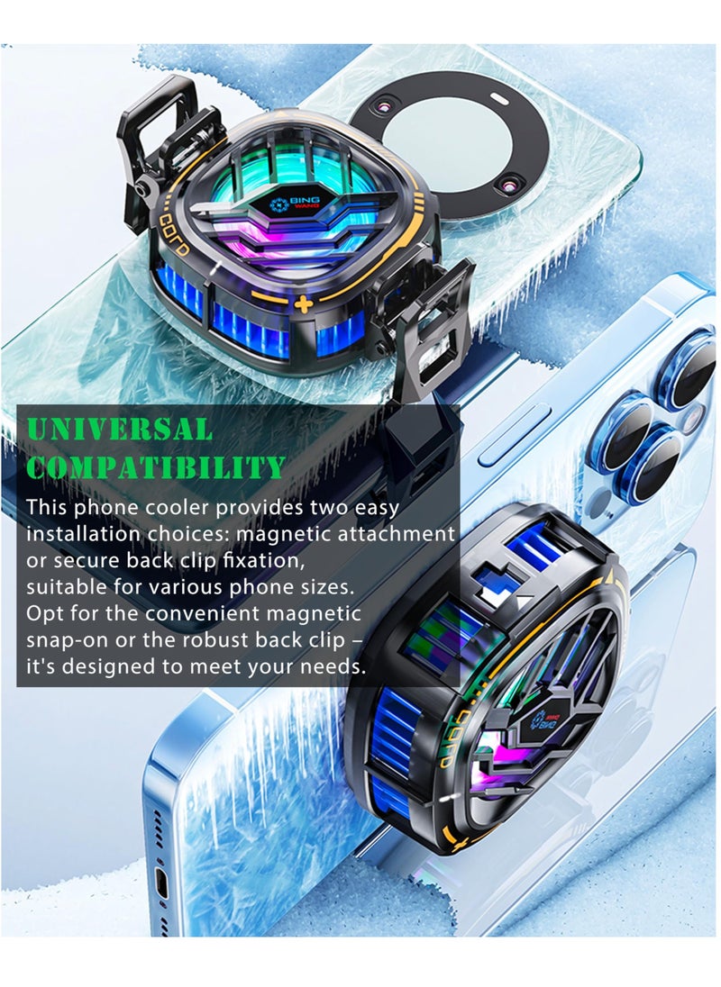 Generic Magnetic Cell Phone Cooler, RGB Phone Cooling Fan with Semi-Conductor Cooling Chip, Cellphone Radiator with Temperature Display for Mobile Gaming,Tiktok Live Streaming  - Image 2