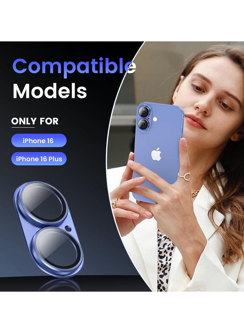 Camera Lens Protector for iPhone 16 Plus/iPhone 16, Shatterproof, Ultra-thin Aluminum Alloy Ring, Camera Lens Protective Film, (Blue) - Image 2