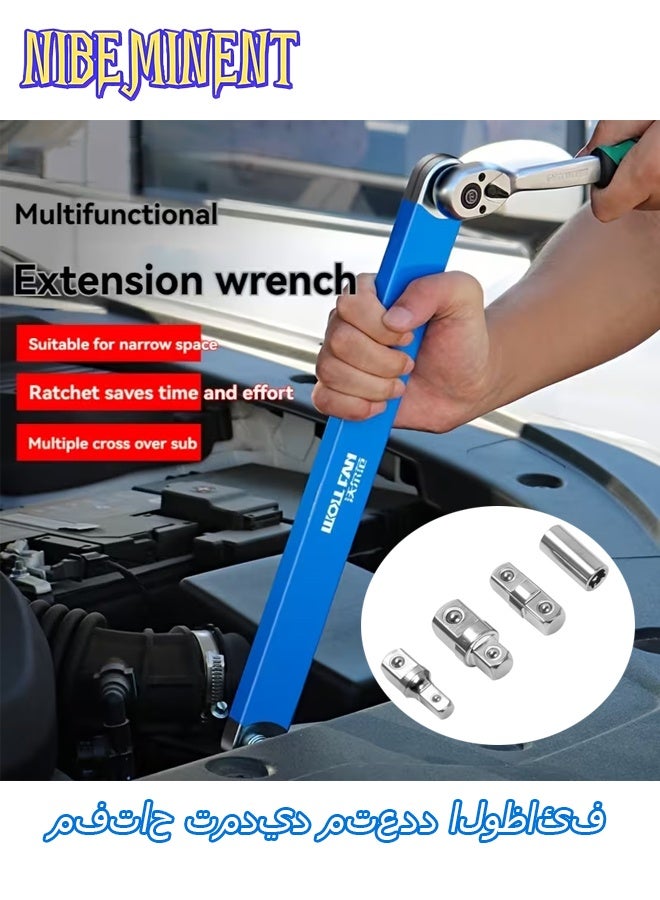 NIBEMINENT Multifunctional Extension Wrench with Ratchet Mechanism, Dual-Use Quick Socket Set, 2-in-1, with 1/2", 1/4" and 3/8" Square Drive Adapters, Automotive Tool, Car Repair, Mechanic Tools, Heavy-Duty（Blue） - Image 1