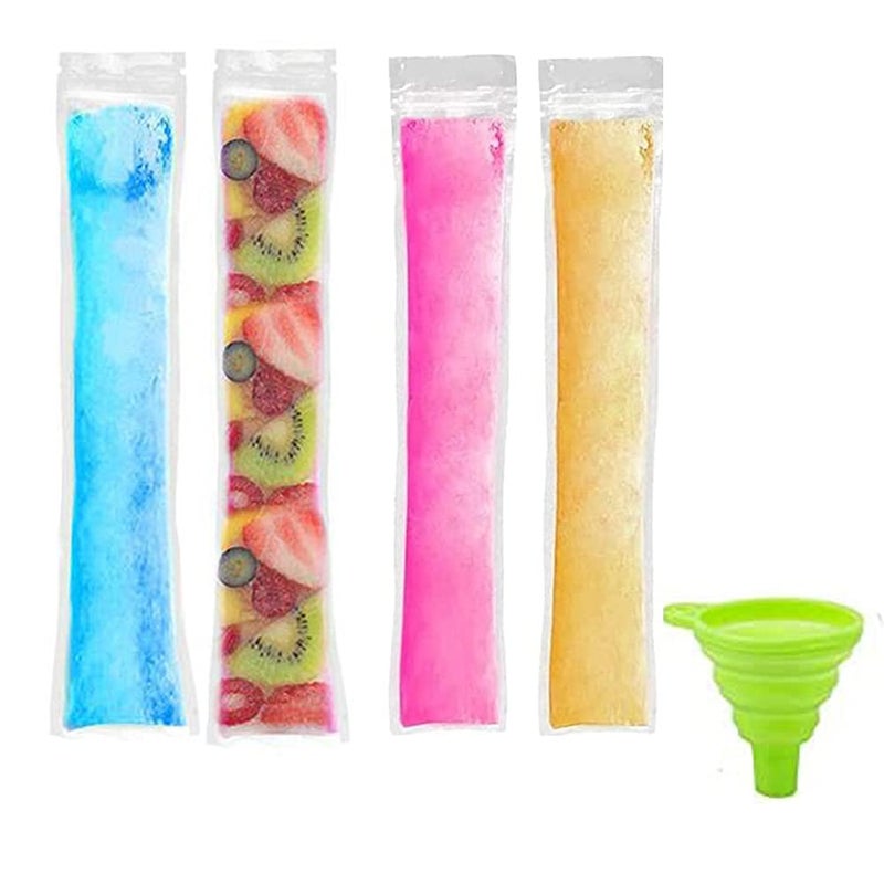Lokusel 100 Pcs Disposable Ice Popsicle Mold Bags BPA Free Freezer Tubes Ice Candy Pops With a Funnel and Zip Seals For Healthy Snacks,Yogurt Sticks,Juice,Fruit Smoothies - Image 1