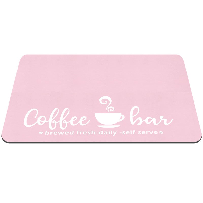 Queekay Pink Coffee Bar Mat Kitchen Accessories for Countertop Absorbent Dish Drying Rubber Backed Coffee Maker Pot Mat, 24 x 16 Inches - Image 1