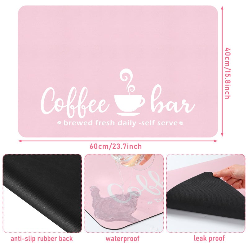 Queekay Pink Coffee Bar Mat Kitchen Accessories for Countertop Absorbent Dish Drying Rubber Backed Coffee Maker Pot Mat, 24 x 16 Inches - Image 5
