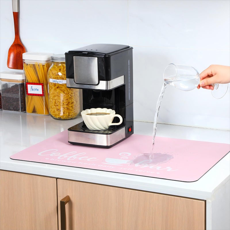 Queekay Pink Coffee Bar Mat Kitchen Accessories for Countertop Absorbent Dish Drying Rubber Backed Coffee Maker Pot Mat, 24 x 16 Inches - Image 4
