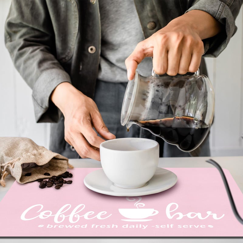 Queekay Pink Coffee Bar Mat Kitchen Accessories for Countertop Absorbent Dish Drying Rubber Backed Coffee Maker Pot Mat, 24 x 16 Inches - Image 2