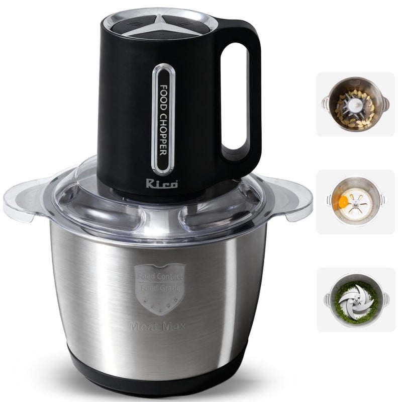 Rico 3 Litre Electric Chopper with Stainless Steel Bowl | 300W Motor | 3 Speed Modes | 4 Stainless Steel Blades | Vegetable & Onion Cutter with Garlic Peeler & Whipper - Image 1