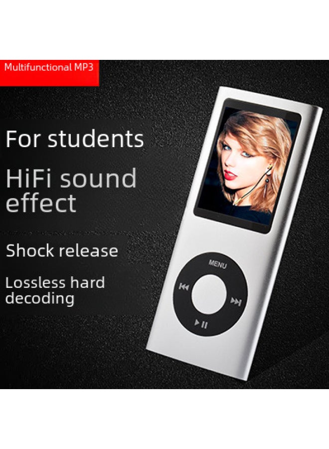 Four Generation Card With Screen MP3 Student Universal English Digital Player Mp4 Ultra-thin Walkman Metal Music-Body Color:Silver Card-Memory Capacity:32GB Memory Card  - Image 5