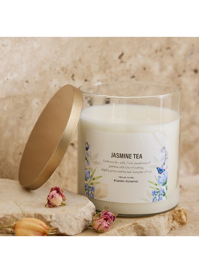 Home Box Aure Jasmine Tea Fragrance Jar Candle with Metal Lid - 510 g  - Image 1