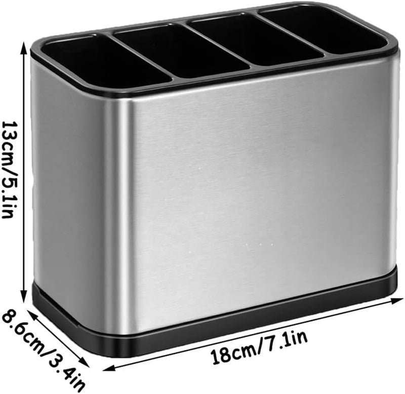 KRUPAVI Stainless Steel Kitchen Utensil Holder for Countertop Spoon Spatula Organizer 4 Compartments Storage Cooking Caddy Cutlery Holder for Kitchen Large Capacity Flatware Spoon Spatula Fork - Image 2