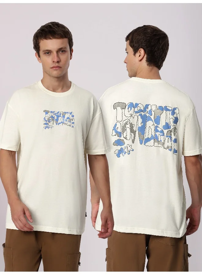 Beyoung Cream Good Day Printed Oversized T-Shirt