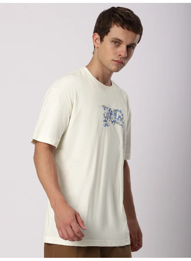 Beyoung Cream Good Day Printed Oversized T-Shirt
