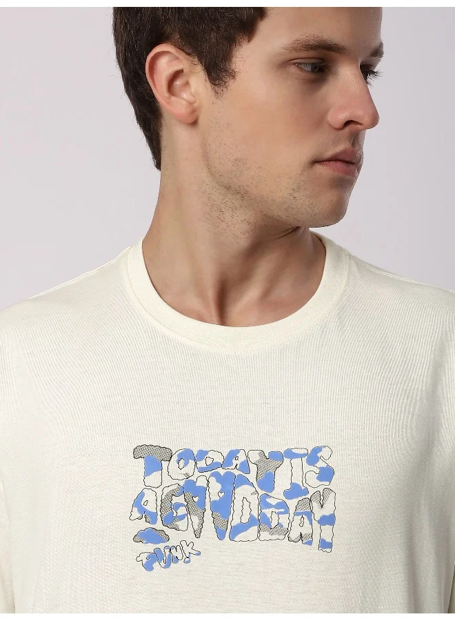 Beyoung Cream Good Day Printed Oversized T-Shirt