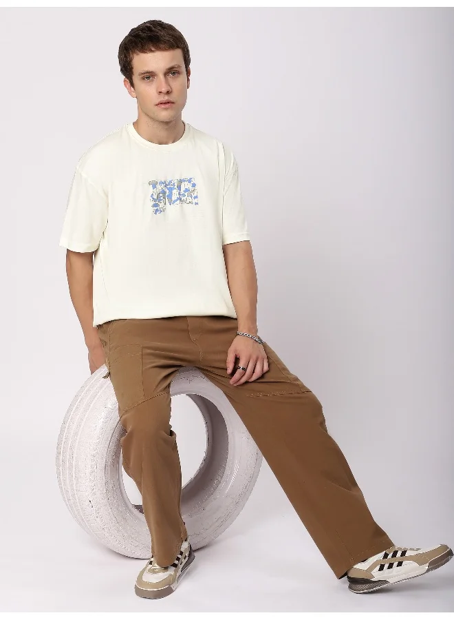 Beyoung Cream Good Day Printed Oversized T-Shirt