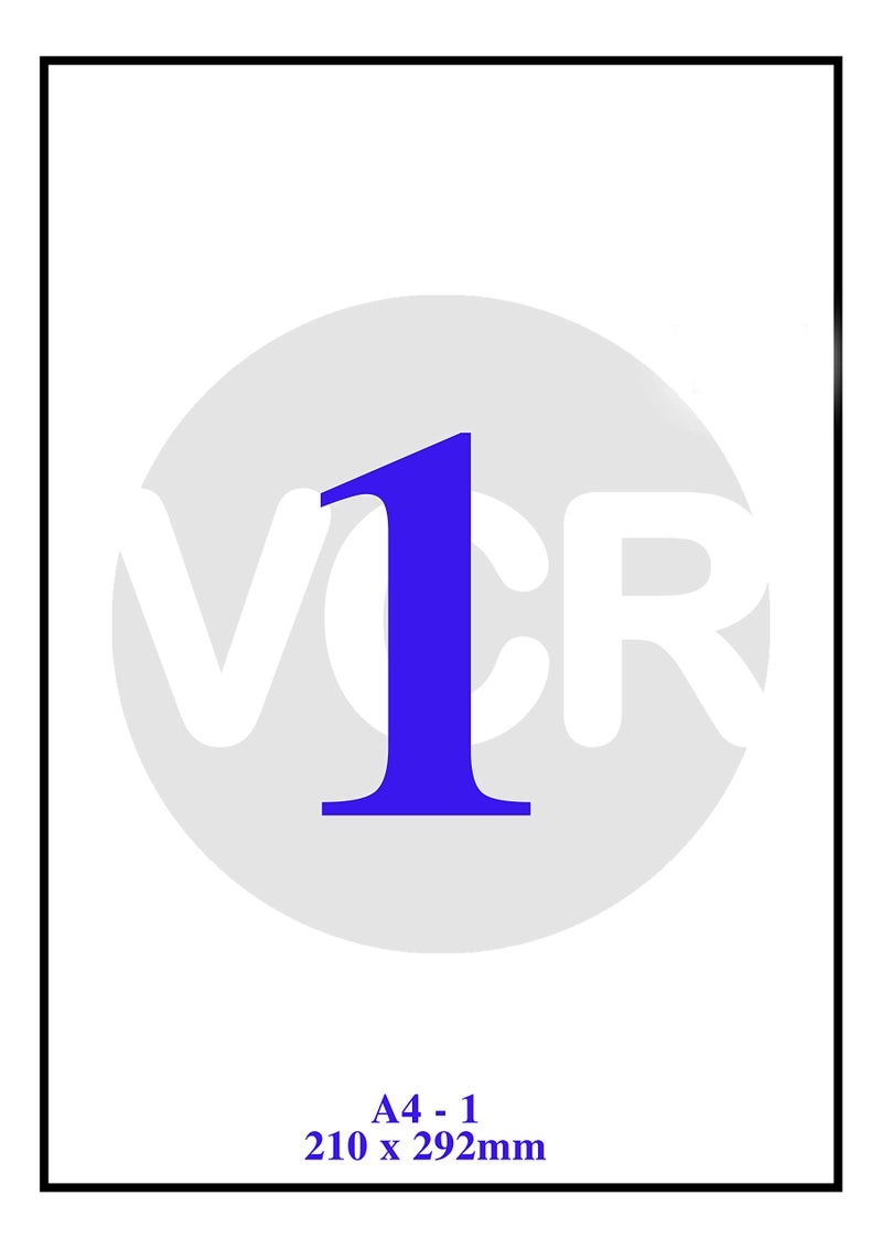 VCR A4 Size White Self Adhesive Label/Sticker for Printer (Inject/Copier/Laser) - 1 Sticker Per Sheet - 25 Sheets Pack - Image 1