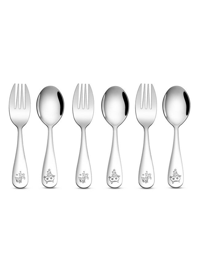 TeamFar تيمفار 6 قطع أدوات للأطفال، أدوات مائدة من الفولاذ المقاوم للصدأ للأطفال، شوكات وملاعق صغيرة للأطفال، مجموعة أدوات مائدة آمنة للأطفال - 3 شوكات و 3 ملاعق، سطح مرآة، آمنة للغسالة - Image 1