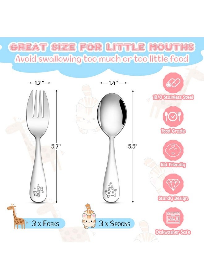 TeamFar تيمفار 6 قطع أدوات للأطفال، أدوات مائدة من الفولاذ المقاوم للصدأ للأطفال، شوكات وملاعق صغيرة للأطفال، مجموعة أدوات مائدة آمنة للأطفال - 3 شوكات و 3 ملاعق، سطح مرآة، آمنة للغسالة - Image 2