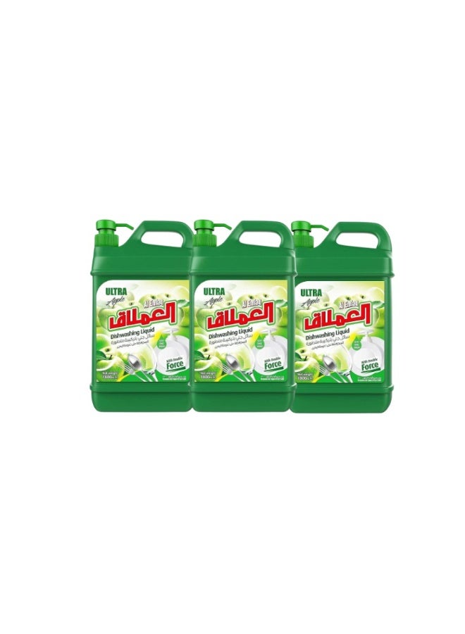 Al Emlaq Dishwashing Liquid Ultra Green Apple With Double Force - Pack of 3 x 1800ml