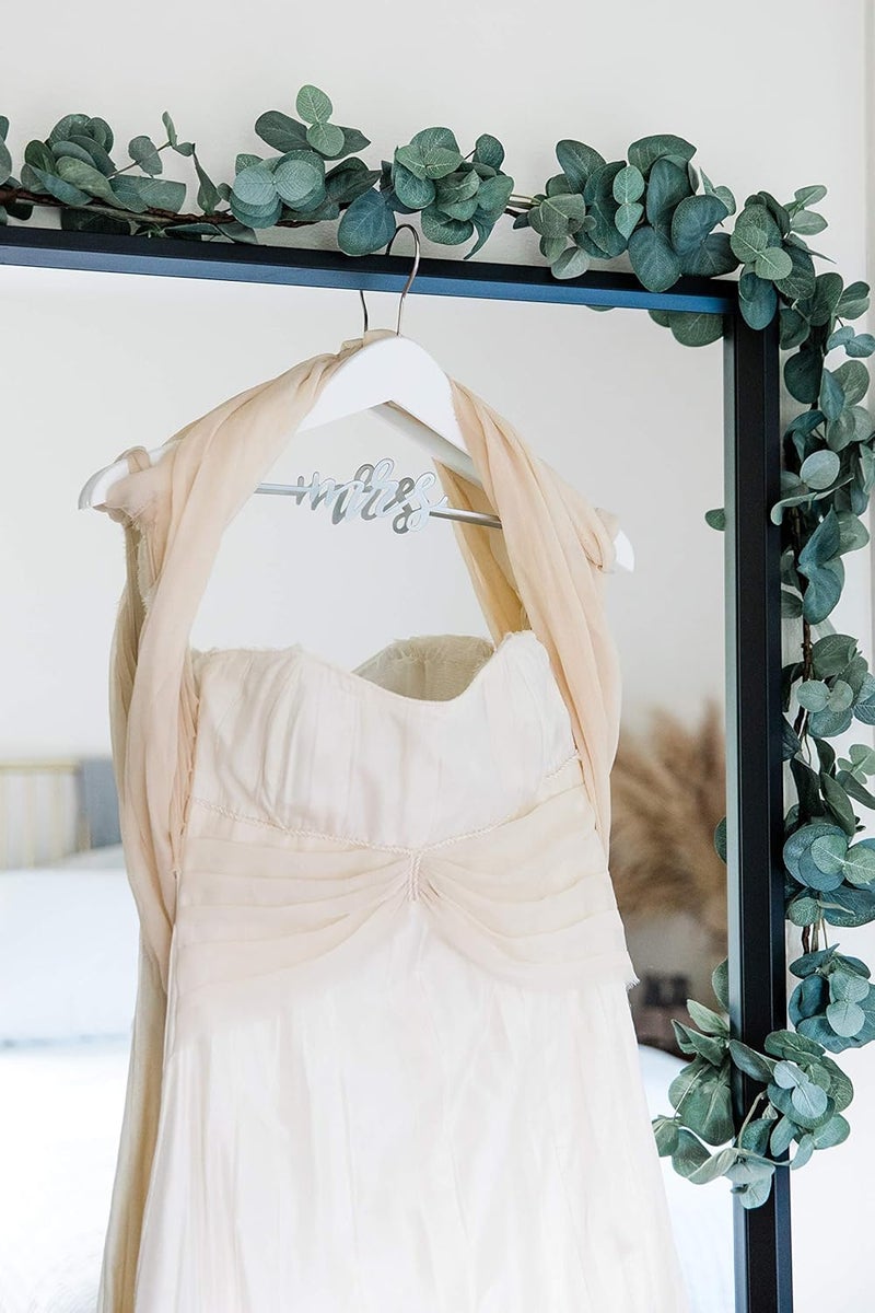 pearhead Mrs. Wedding Dress Hanger – Elegant Wooden Bridal Keepsake with Cursive Wire Lettering, Perfect Photo Prop and Gift for Bride, White and Silver - Image 5