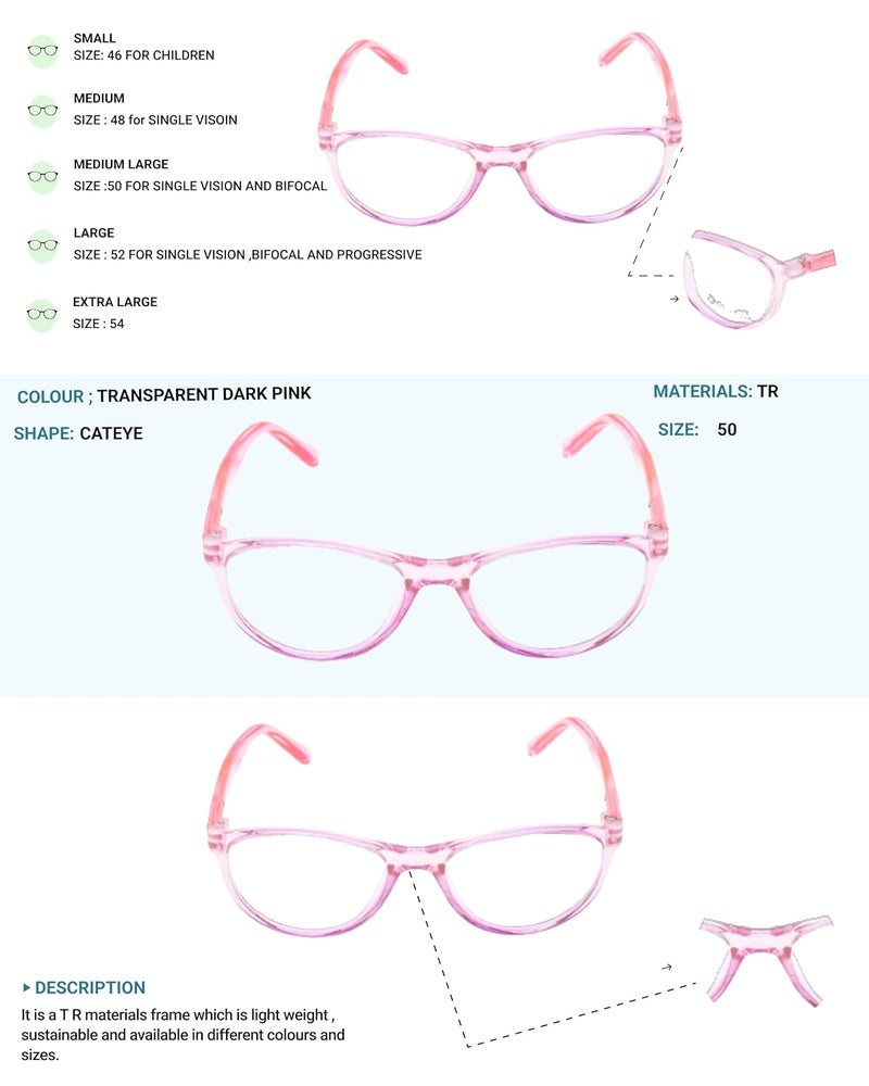 Lens + Lensplus Cateye Shape TR Full Rim Eyeglasses with Lightweight Unisex Eyewear for Men & Women | Stylish Computer & Daily Use Frame - Image 3