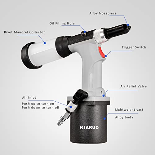 KIARUO Pneumatic Rivet Gun S30 Self-Suction Air Rivet Gun 3/16" 5/32" 1/8" 3/32" Hydraulic Riveter with 1 Set of Extra Jaws - Image 4