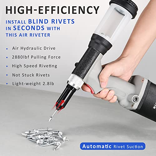 KIARUO Pneumatic Rivet Gun S30 Self-Suction Air Rivet Gun 3/16" 5/32" 1/8" 3/32" Hydraulic Riveter with 1 Set of Extra Jaws - Image 3
