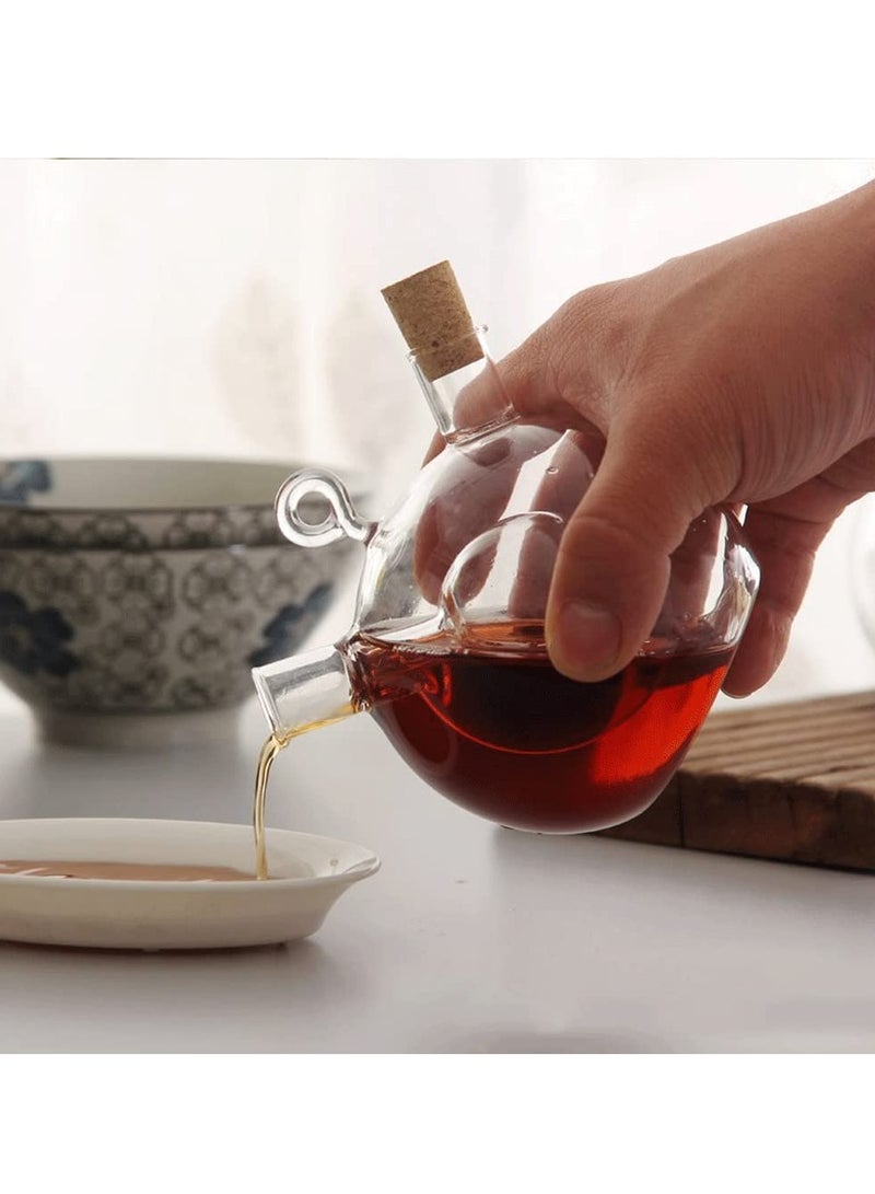 سيوسي موزع الزيت والخل 2 في 1، زجاجات إبريق زجاجي للمطبخ مع سدادات الفلين، وعاء صنبور مزدوج لزيت الزيتون والخل، مثالي للطهي - Image 2