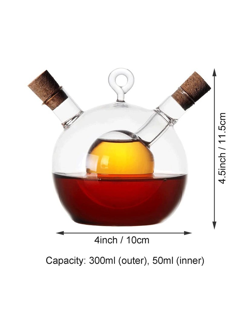 سيوسي موزع الزيت والخل 2 في 1، زجاجات إبريق زجاجي للمطبخ مع سدادات الفلين، وعاء صنبور مزدوج لزيت الزيتون والخل، مثالي للطهي - Image 3