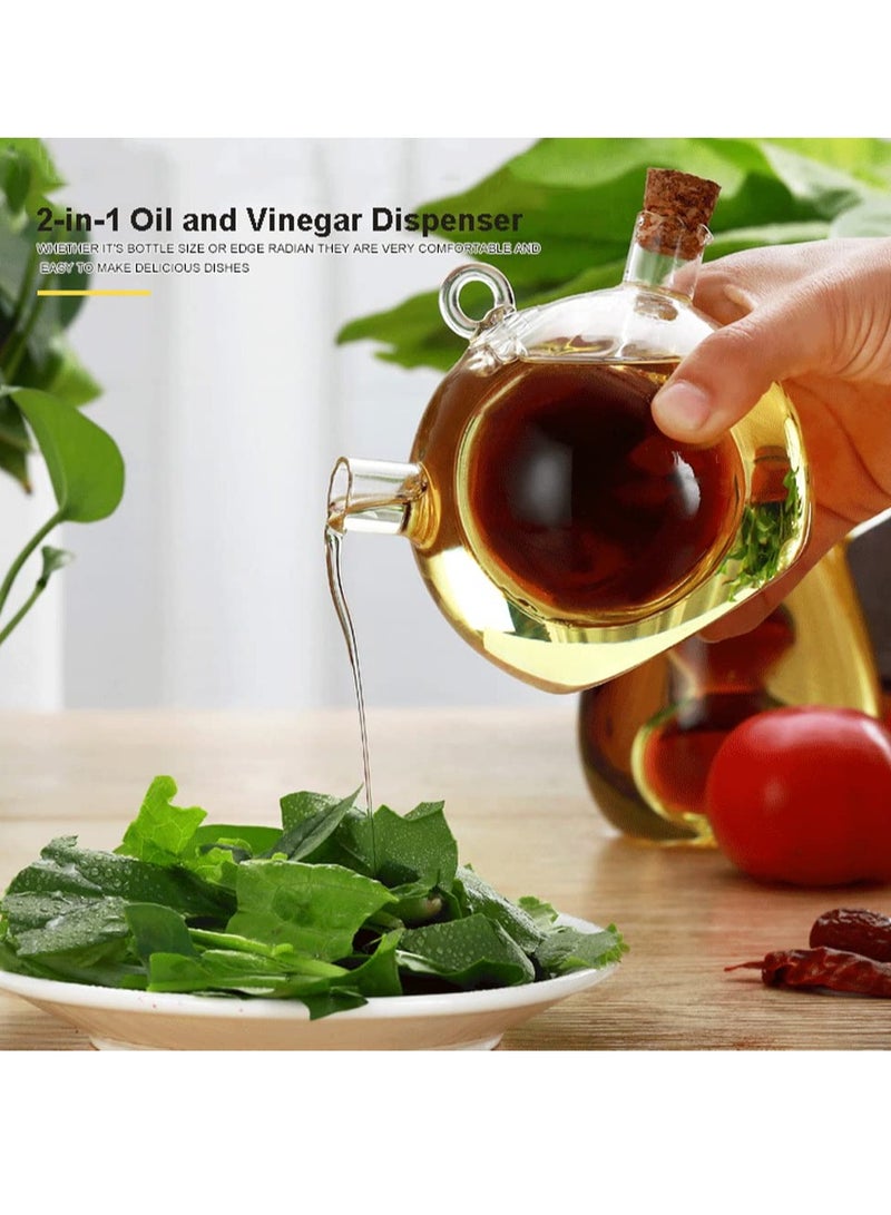 سيوسي موزع الزيت والخل 2 في 1، زجاجات إبريق زجاجي للمطبخ مع سدادات الفلين، وعاء صنبور مزدوج لزيت الزيتون والخل، مثالي للطهي - Image 5