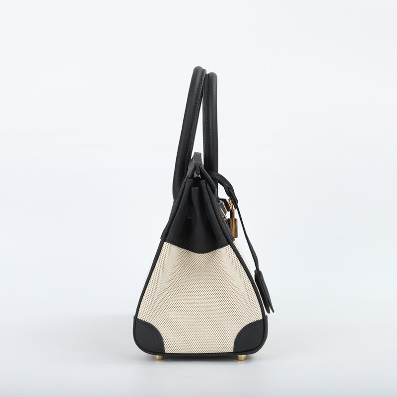 2025 New Bag Popular Cowhide Canvas and Leather Bag Women's Texture Stylish Handbag Single Shoulder Underarm Small Square Bag - Image 3