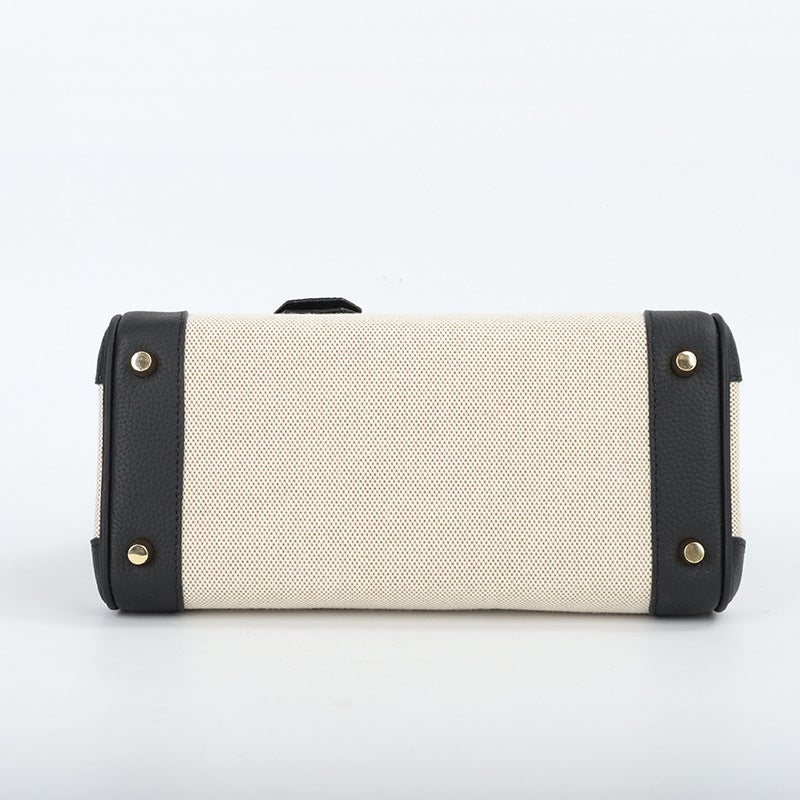 2025 New Bag Popular Cowhide Canvas and Leather Bag Women's Texture Stylish Handbag Single Shoulder Underarm Small Square Bag - Image 5