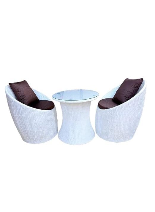 ANAND INDIA GROUPS ANAND INDIA GROUPS Apple 2 Chair 1 Table Patio Set for IndoorOutdoor Garden Balcony Living Room Tea Coffee Furniture for Home Dcor Standard White_ BrownChair 1 Table 