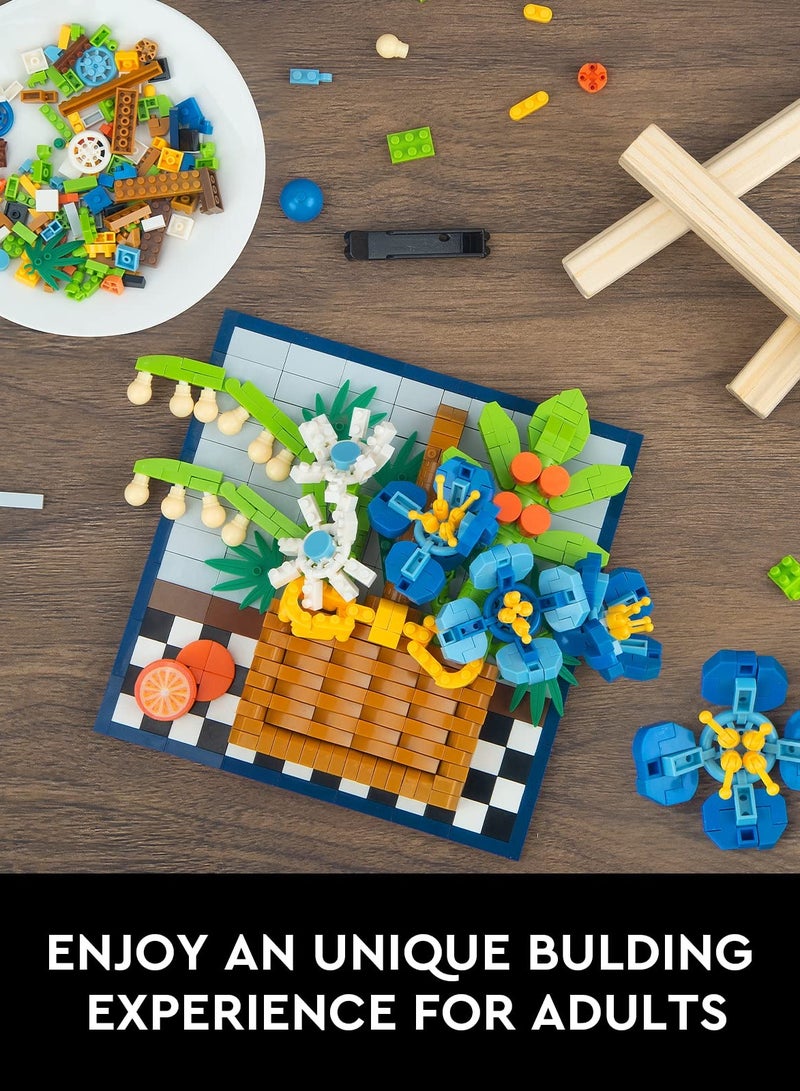 Excefore Creative Blue Rose Building Kit - Bouquet Building Set with Beech Wood - Home Décor Toys Kit for Adults - Mini and Unique Craft Project. - Image 5